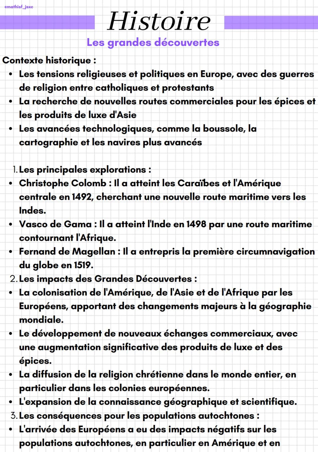 emathisf_jsxc
Histoire
Les grandes découvertes
Contexte historique :
• Les tensions religieuses et politiques en Europe, avec des guerres
de