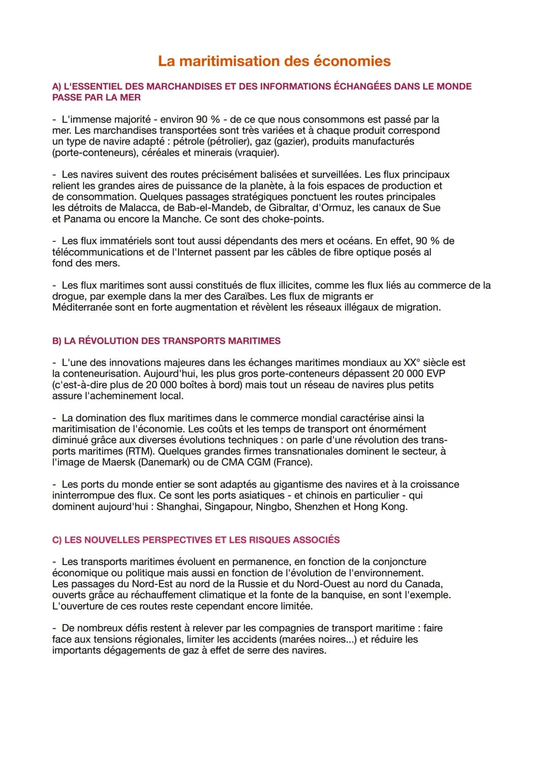 La maritimisation des économies
A) L'ESSENTIEL DES MARCHANDISES ET DES INFORMATIONS ÉCHANGÉES DANS LE MONDE
PASSE PAR LA MER
L'immense major