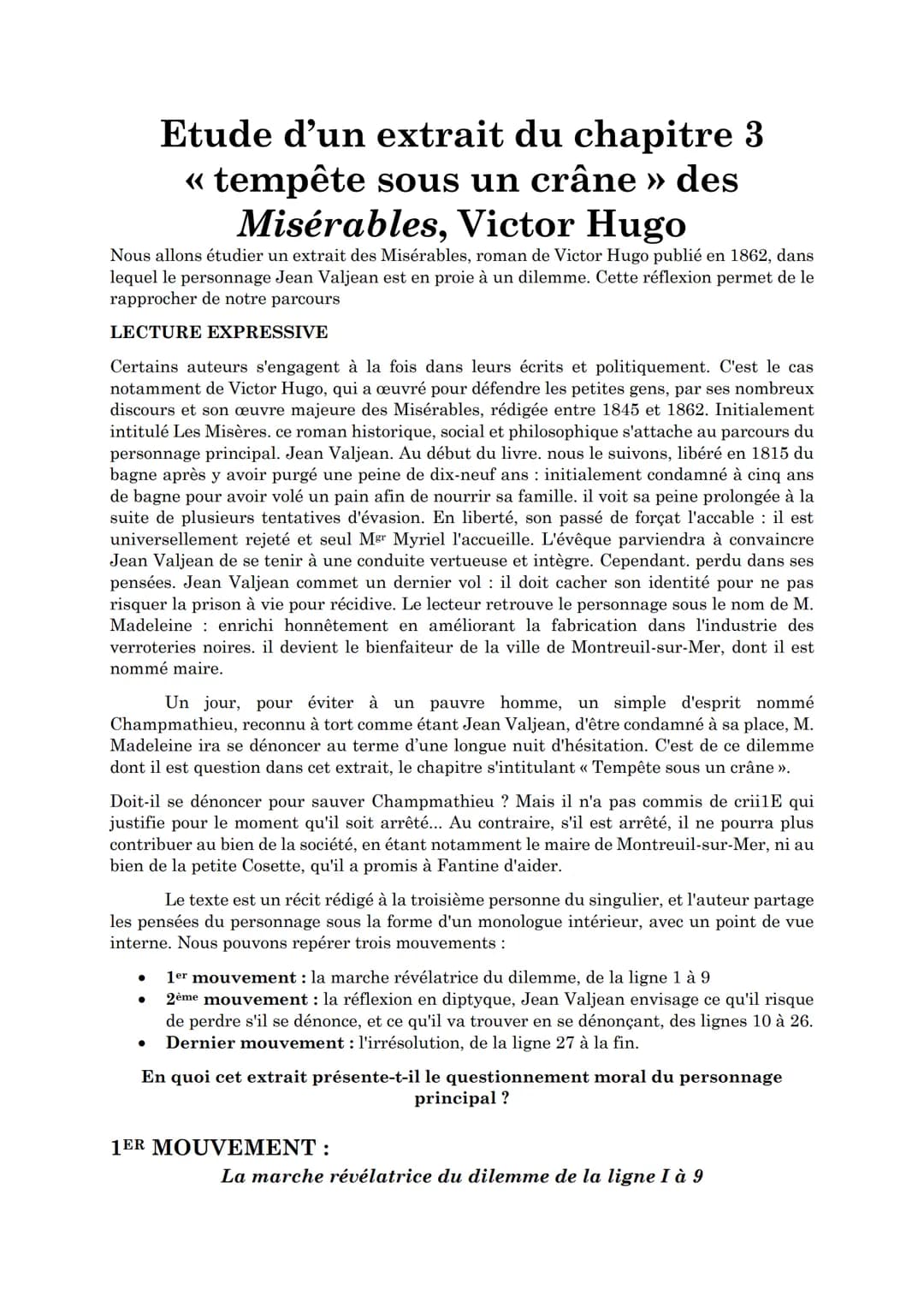 << Tempête sous un
crâne »
Les Misérables, VICTOR HUGO Etude d'un extrait du chapitre 3
<< tempête sous un crâne » des
Misérables, Victor Hu
