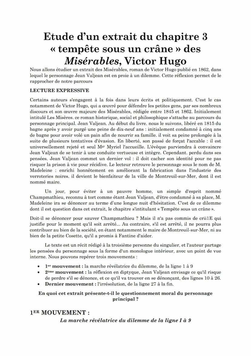 << Tempête sous un
crâne »
Les Misérables, VICTOR HUGO Etude d'un extrait du chapitre 3
<< tempête sous un crâne » des
Misérables, Victor Hu