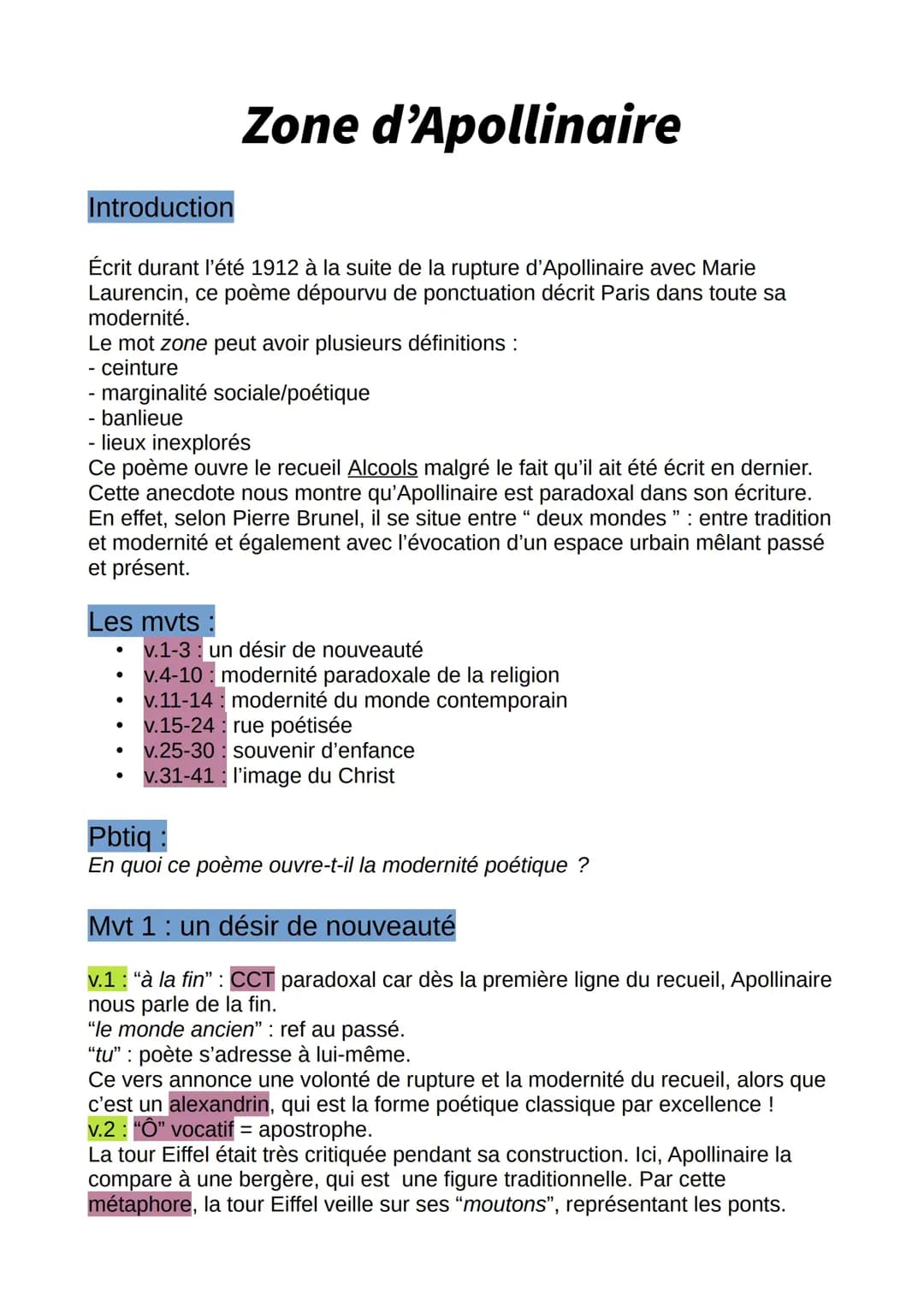 Explication linéaire d'un extrait du poème Zone d'Apollinaire