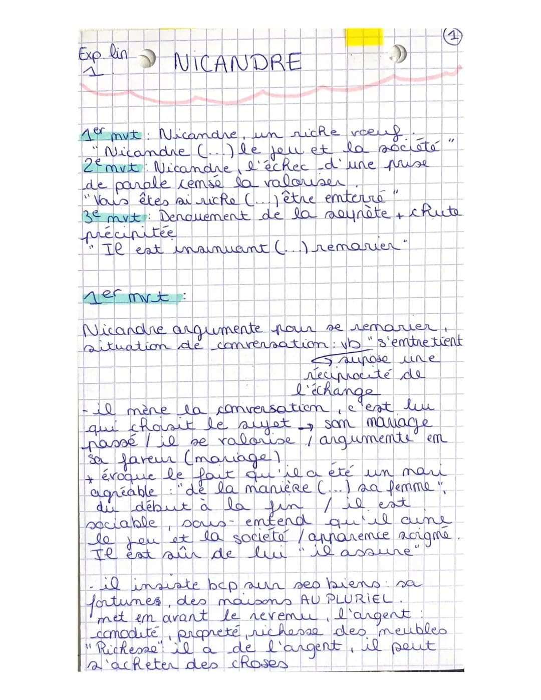 Exp lin NICANDRE
D
1er mut: Nicandre, un riche voeuf.
"Nicandre (...) le jeu et la société
2° mut: Nicandre, l'échec _d'une prise
de parole 