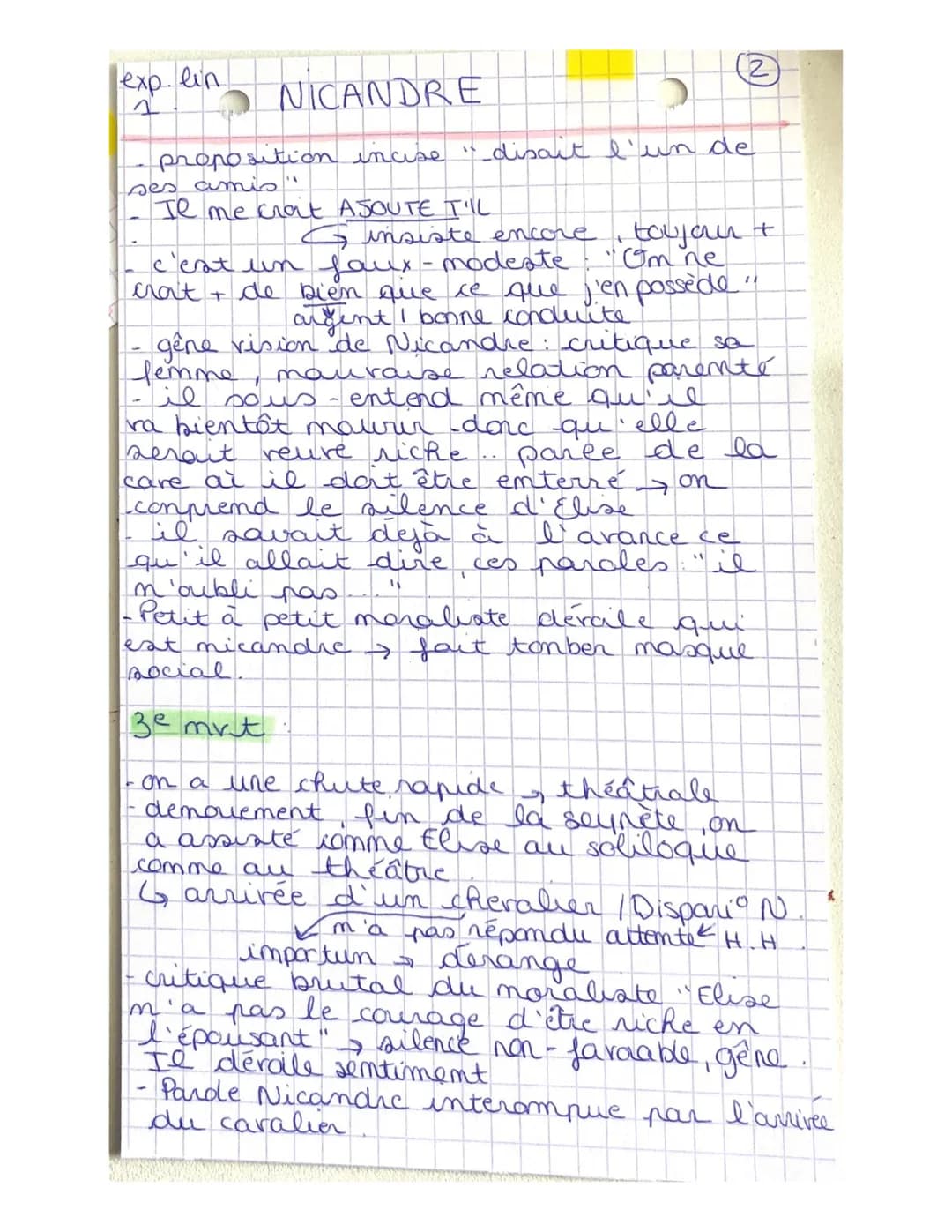 Exp lin NICANDRE
D
1er mut: Nicandre, un riche voeuf.
"Nicandre (...) le jeu et la société
2° mut: Nicandre, l'échec _d'une prise
de parole 