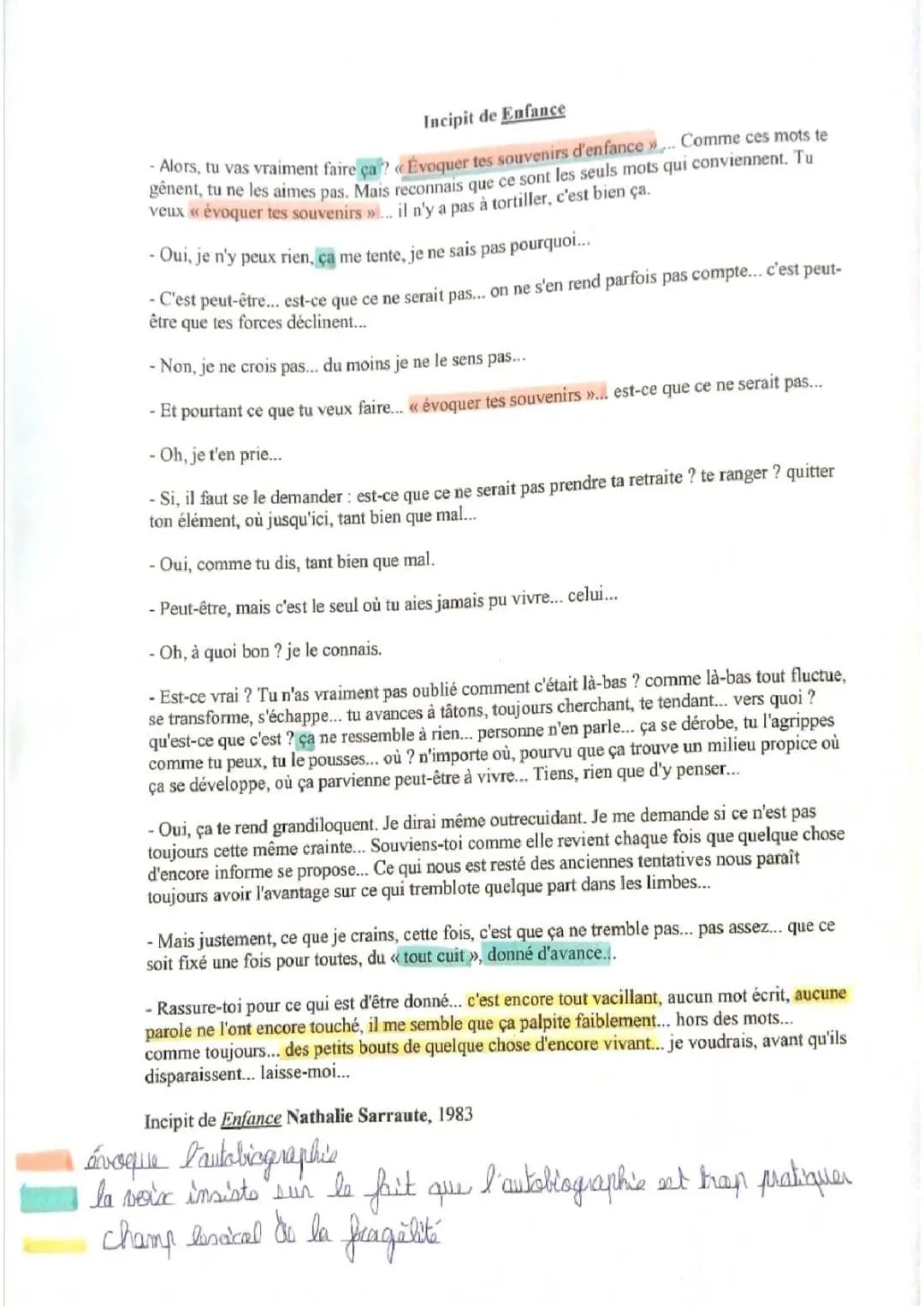 Enfance de Nathalie Sarraute: Analyse, Résumé et Fiche de Lecture