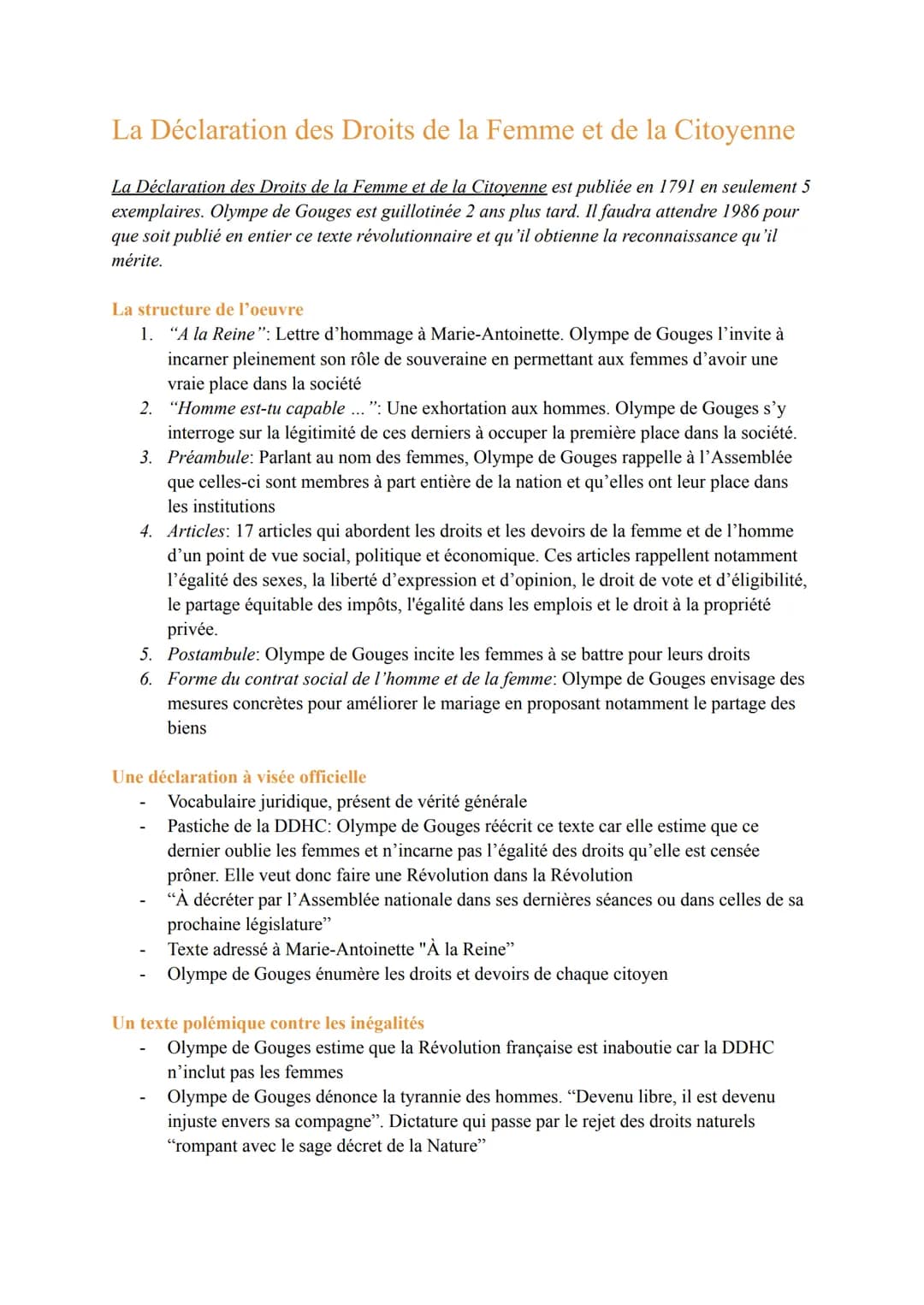 La Déclaration des Droits de la Femme et de la Citoyenne
La Déclaration des Droits de la Femme et de la Citoyenne est publiée en 1791 en seu