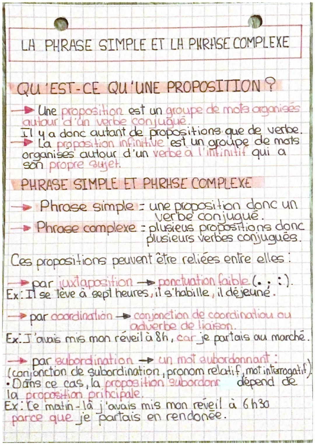 LA PHRASE SIMPLE ET LH PHRASE COMPLEXE
QU'EST-CE QU'UNE PROPOSITION ?
→ Une proposition est un groupe de mots arganisés
autour d'un verbe co