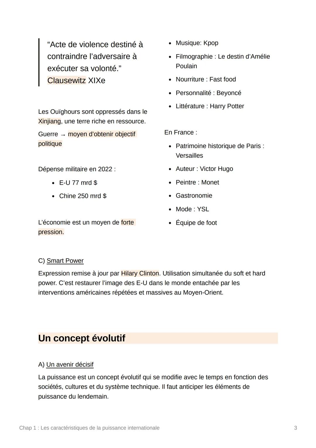 # Chap 1: Les caractéristiques de
la puissance internationale

"On définira la puissance comme une capacité - capacité de
faire; capacité de