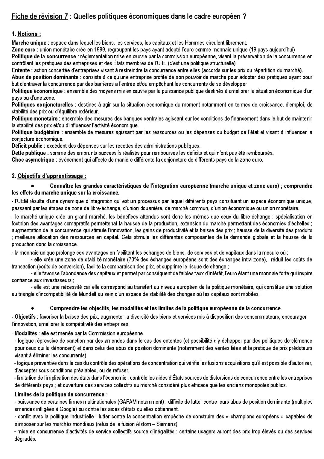 Quelles Politiques Économiques dans le Cadre Européen ? - SES Terminale