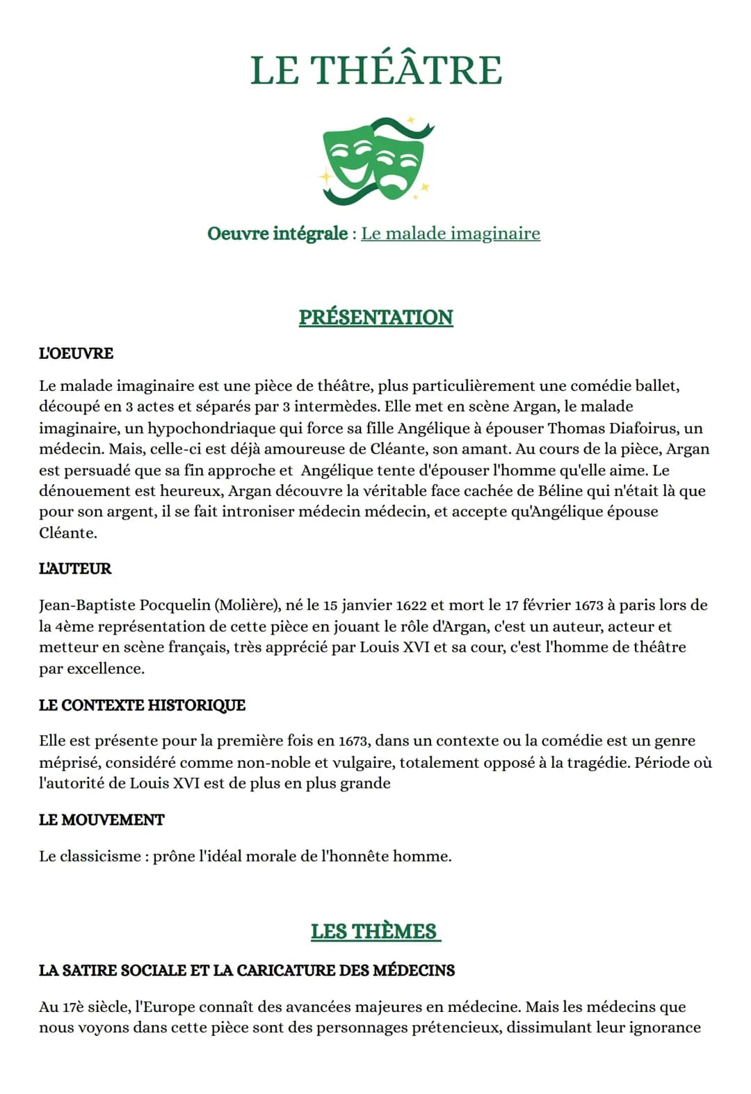 Le Malade Imaginaire : Résumé, Analyse et Fiche de Lecture PDF