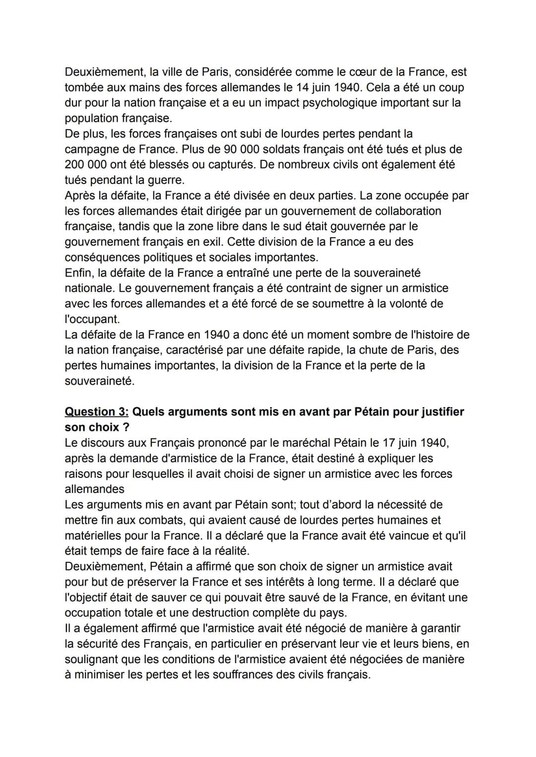 -DM Histoire-
Question 1: Montrez la rapidité de la défaite de 1940.
La défaite de la France en 1940 a été rapide et dévastatrice. Les force
