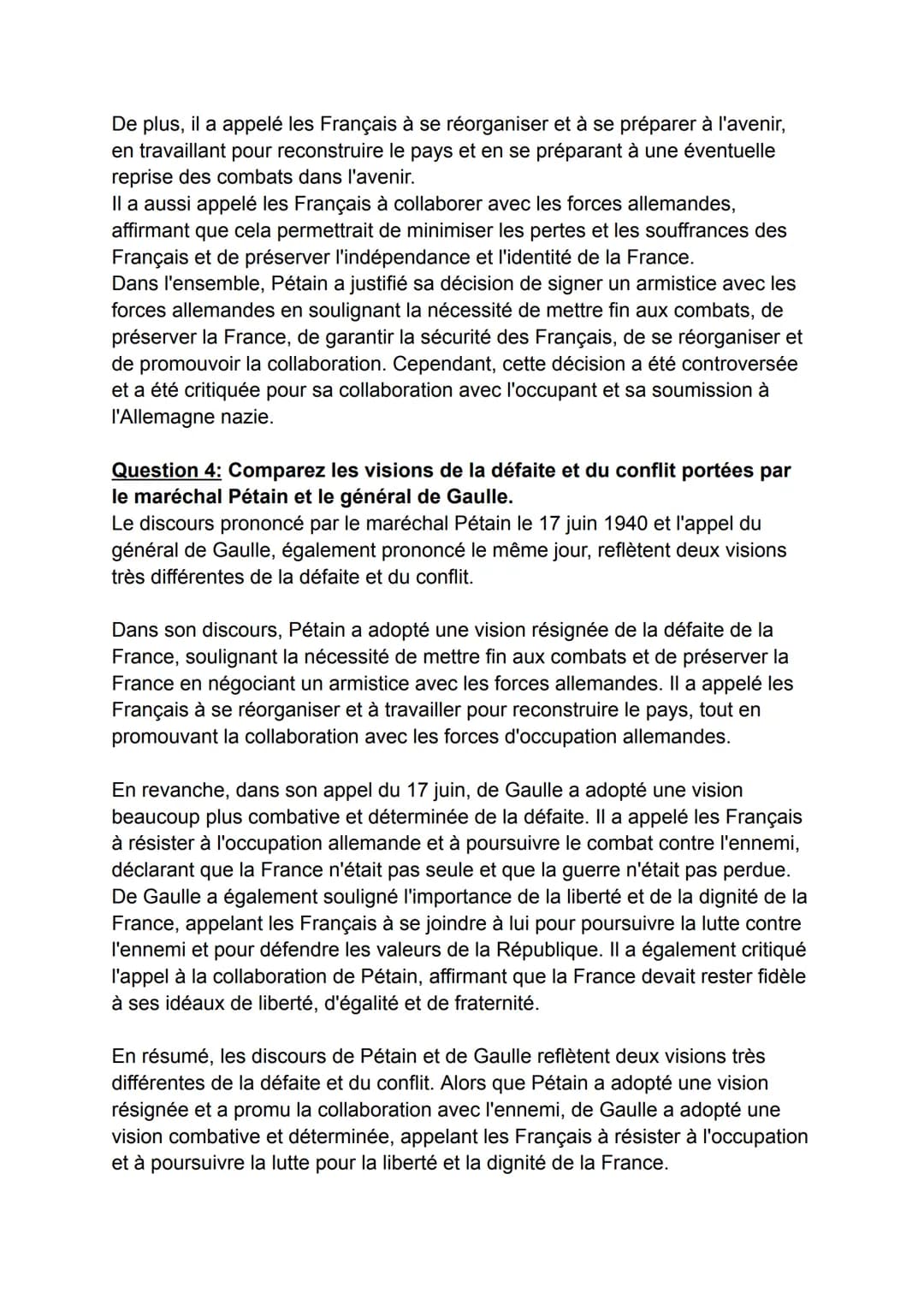 -DM Histoire-
Question 1: Montrez la rapidité de la défaite de 1940.
La défaite de la France en 1940 a été rapide et dévastatrice. Les force