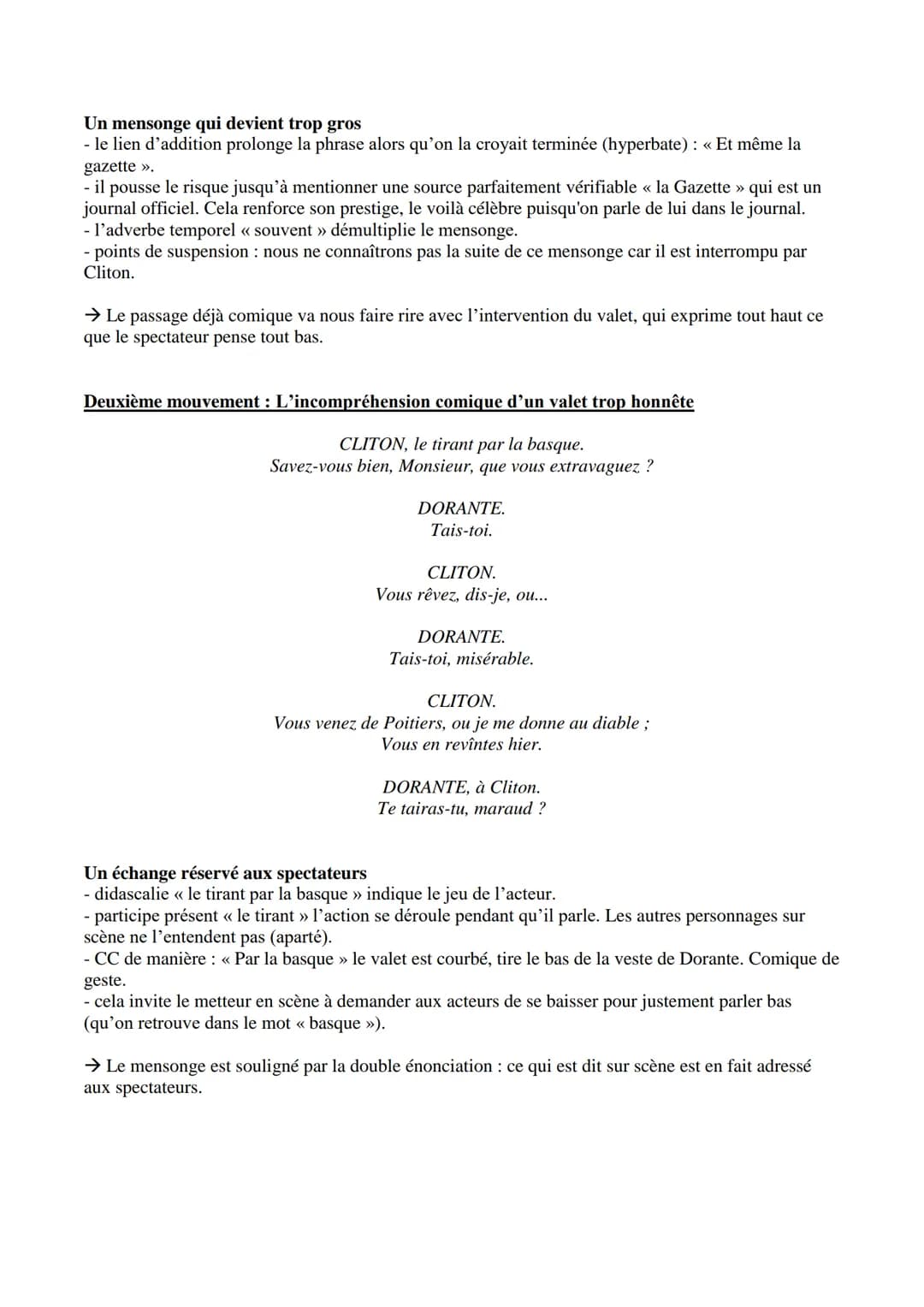 --- OCR Start ---
Extrait étudié
Corneille, Le Menteur, 1644
Acte I scène 3 → Explication linéaire
CLARICE.
Quoi! Vous avez donc vu l'Allema