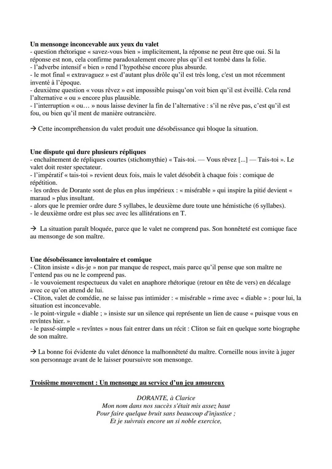--- OCR Start ---
Extrait étudié
Corneille, Le Menteur, 1644
Acte I scène 3 → Explication linéaire
CLARICE.
Quoi! Vous avez donc vu l'Allema