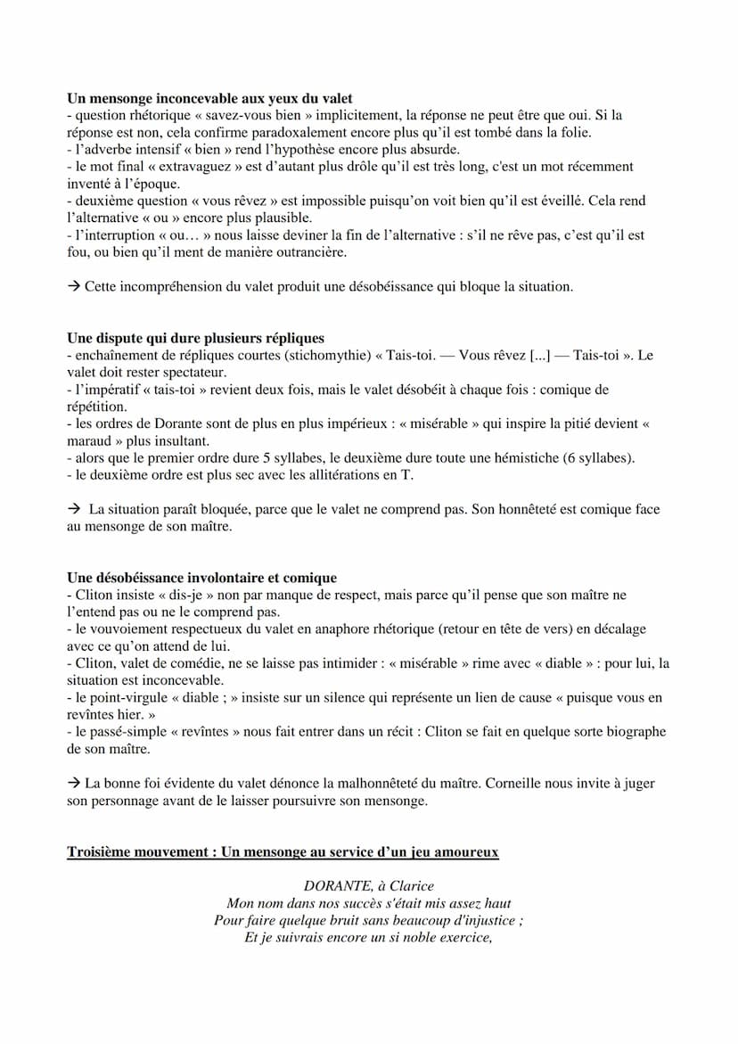 --- OCR Start ---
Extrait étudié
Corneille, Le Menteur, 1644
Acte I scène 3 → Explication linéaire
CLARICE.
Quoi! Vous avez donc vu l'Allema