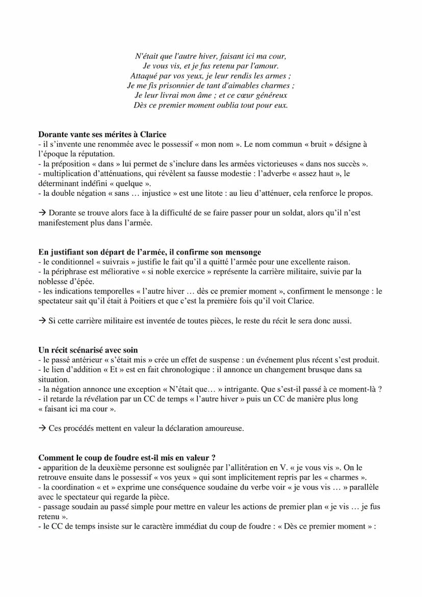 --- OCR Start ---
Extrait étudié
Corneille, Le Menteur, 1644
Acte I scène 3 → Explication linéaire
CLARICE.
Quoi! Vous avez donc vu l'Allema
