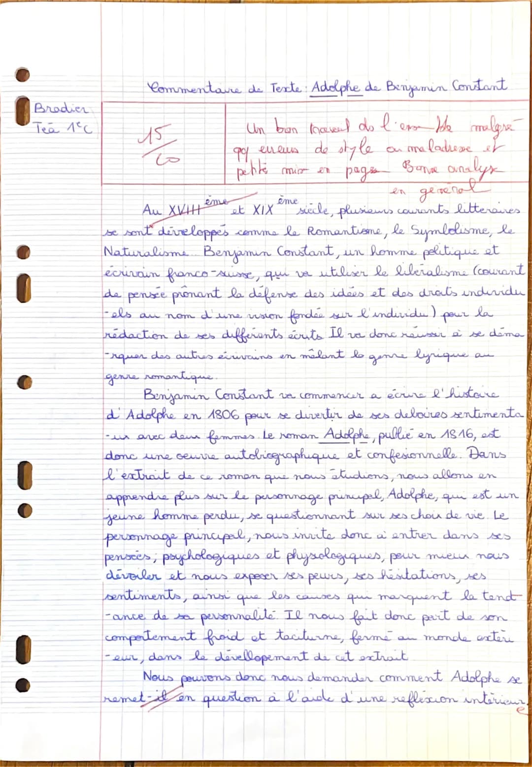 Brodier
Tea 1°C
Commentaire de Texte: Adolphe de Benjamin
45
Un bon maal do l'ess the malgre
de style
on maladresse et
Au XVIH
et XIX
se son