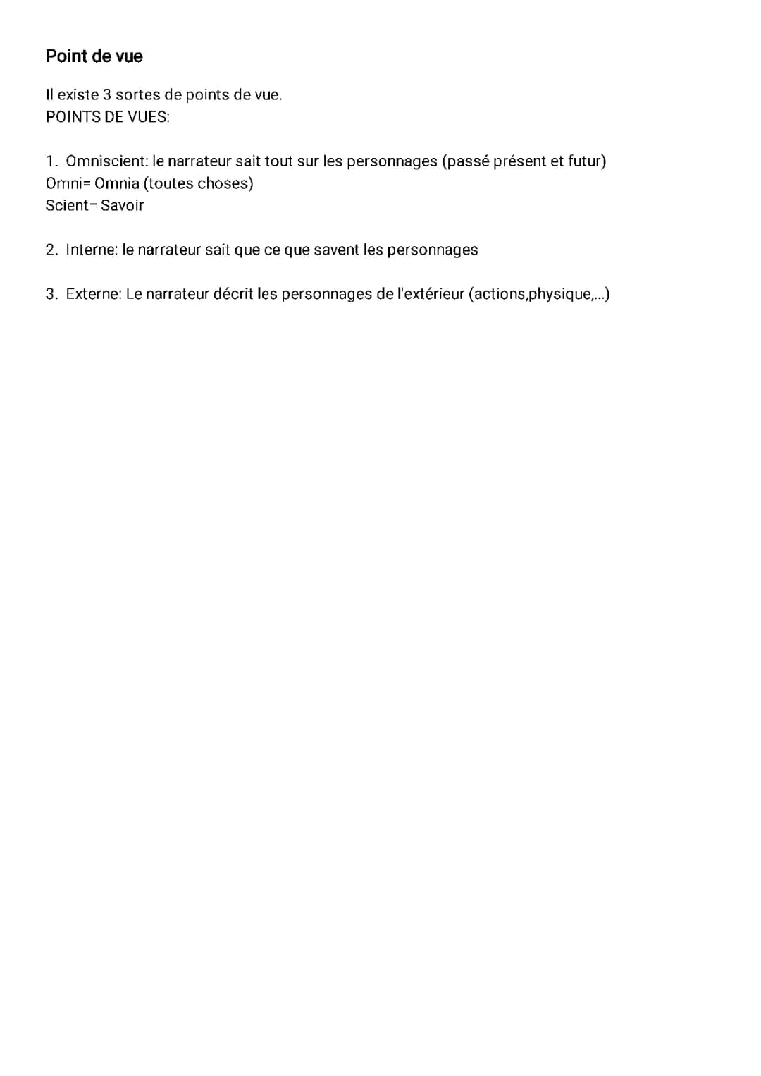 Les Points de Vue Narratifs - Exemples et Exercices