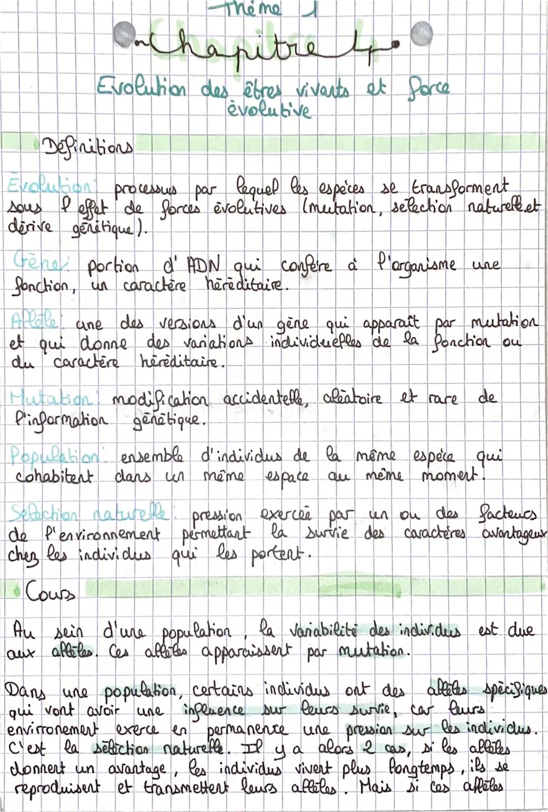Theme 1

achapitre fo

Evolution des êtres vivants et force
evolutive

Definitions

Evolution processus par lequel les espèces se transforme