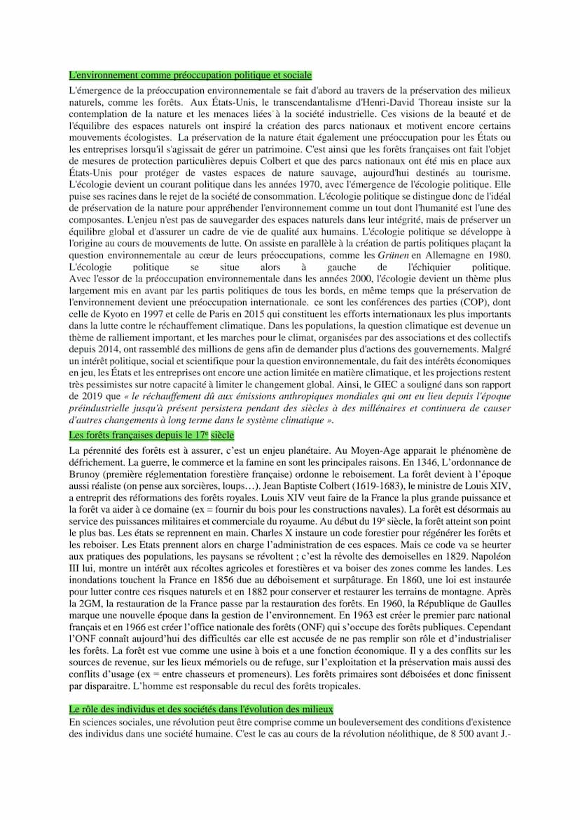 L'ENVIRONNEMENT HGGSP
L'environnement est un concept qui désigne le cadre de vie des individus et des populations. Il comprend
donc le milie