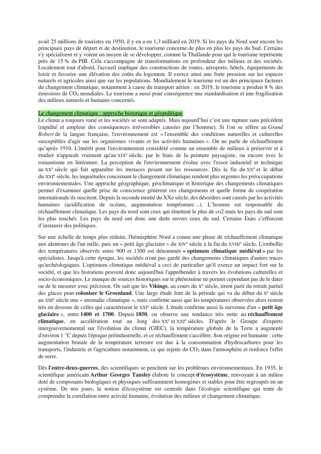 L'ENVIRONNEMENT HGGSP
L'environnement est un concept qui désigne le cadre de vie des individus et des populations. Il comprend
donc le milie