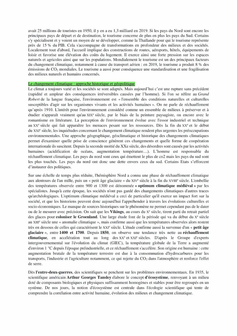 L'ENVIRONNEMENT HGGSP
L'environnement est un concept qui désigne le cadre de vie des individus et des populations. Il comprend
donc le milie