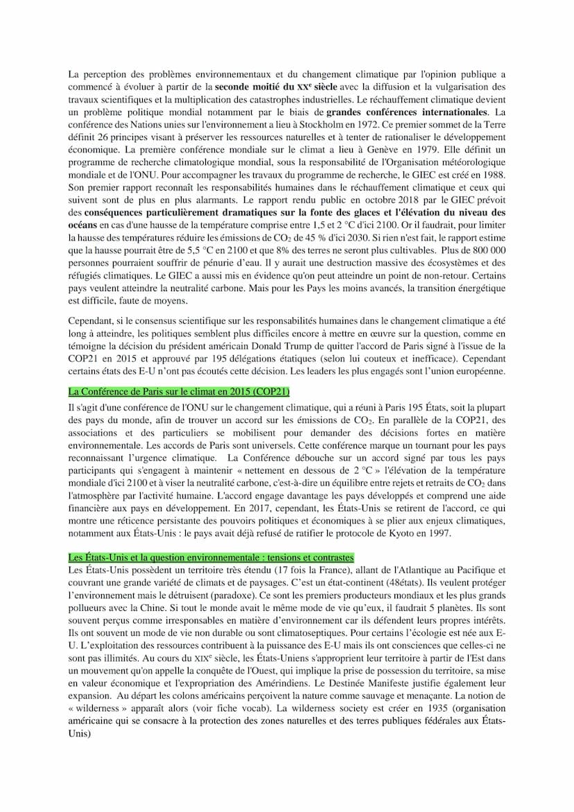 L'ENVIRONNEMENT HGGSP
L'environnement est un concept qui désigne le cadre de vie des individus et des populations. Il comprend
donc le milie
