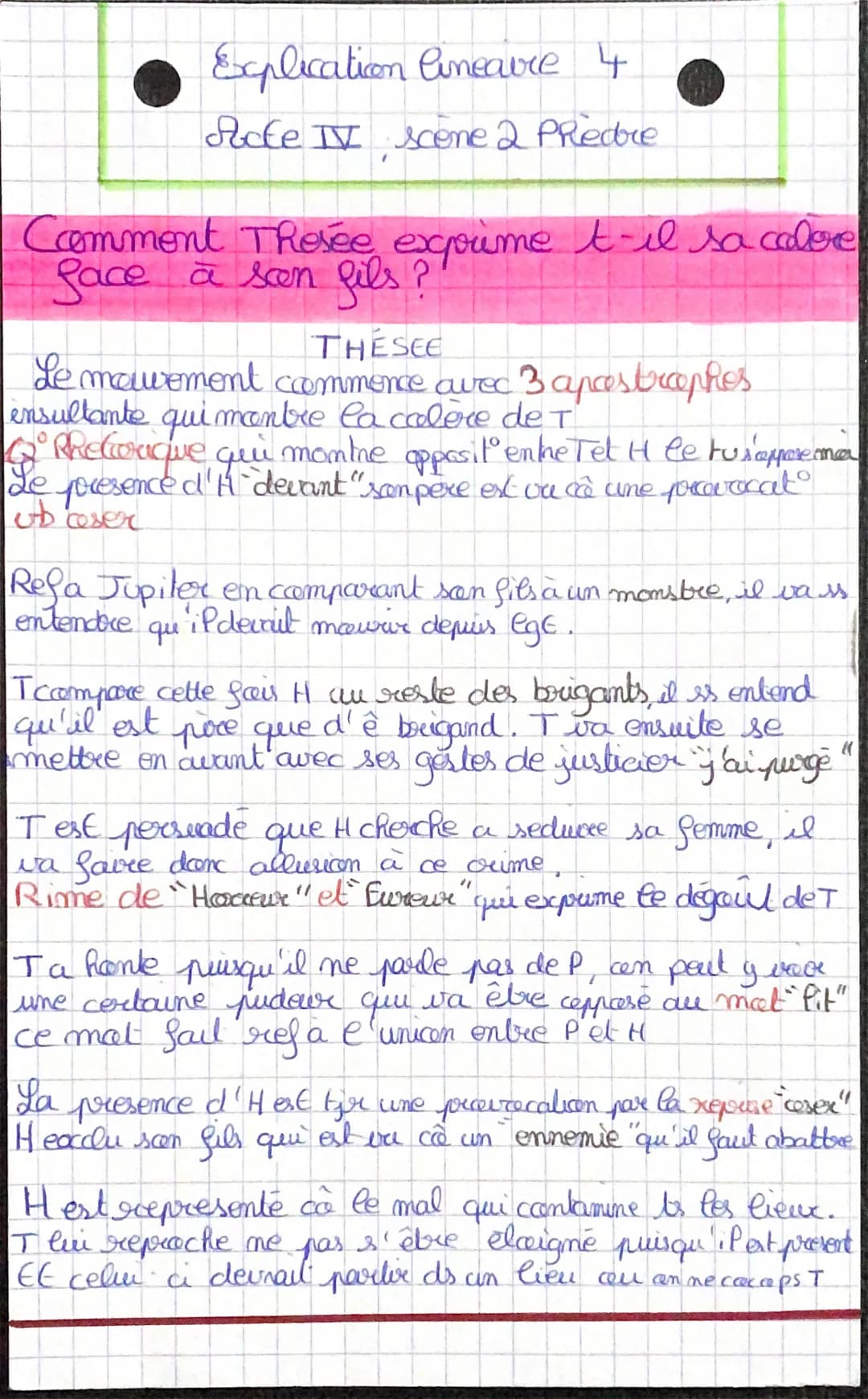 
<p>Dans cette scène de Phèdre acte 4 scène 2, Thésée exprime sa colère envers son fils. Il utilise plusieurs apostrophes en insultant son f