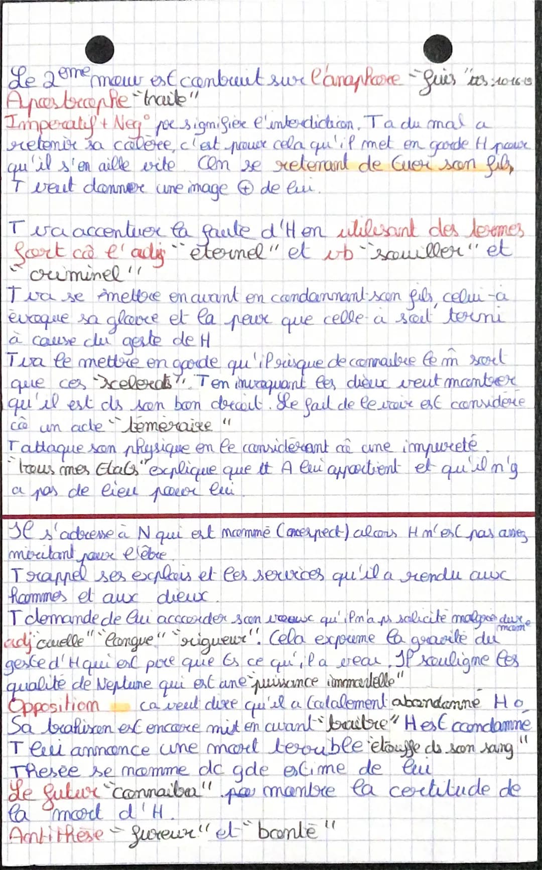 
<p>Dans cette scène de Phèdre acte 4 scène 2, Thésée exprime sa colère envers son fils. Il utilise plusieurs apostrophes en insultant son f