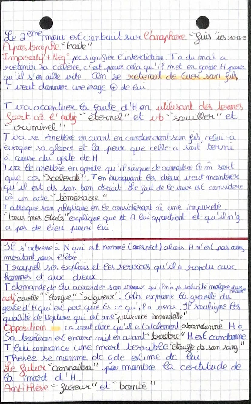 
<p>Dans cette scène de Phèdre acte 4 scène 2, Thésée exprime sa colère envers son fils. Il utilise plusieurs apostrophes en insultant son f