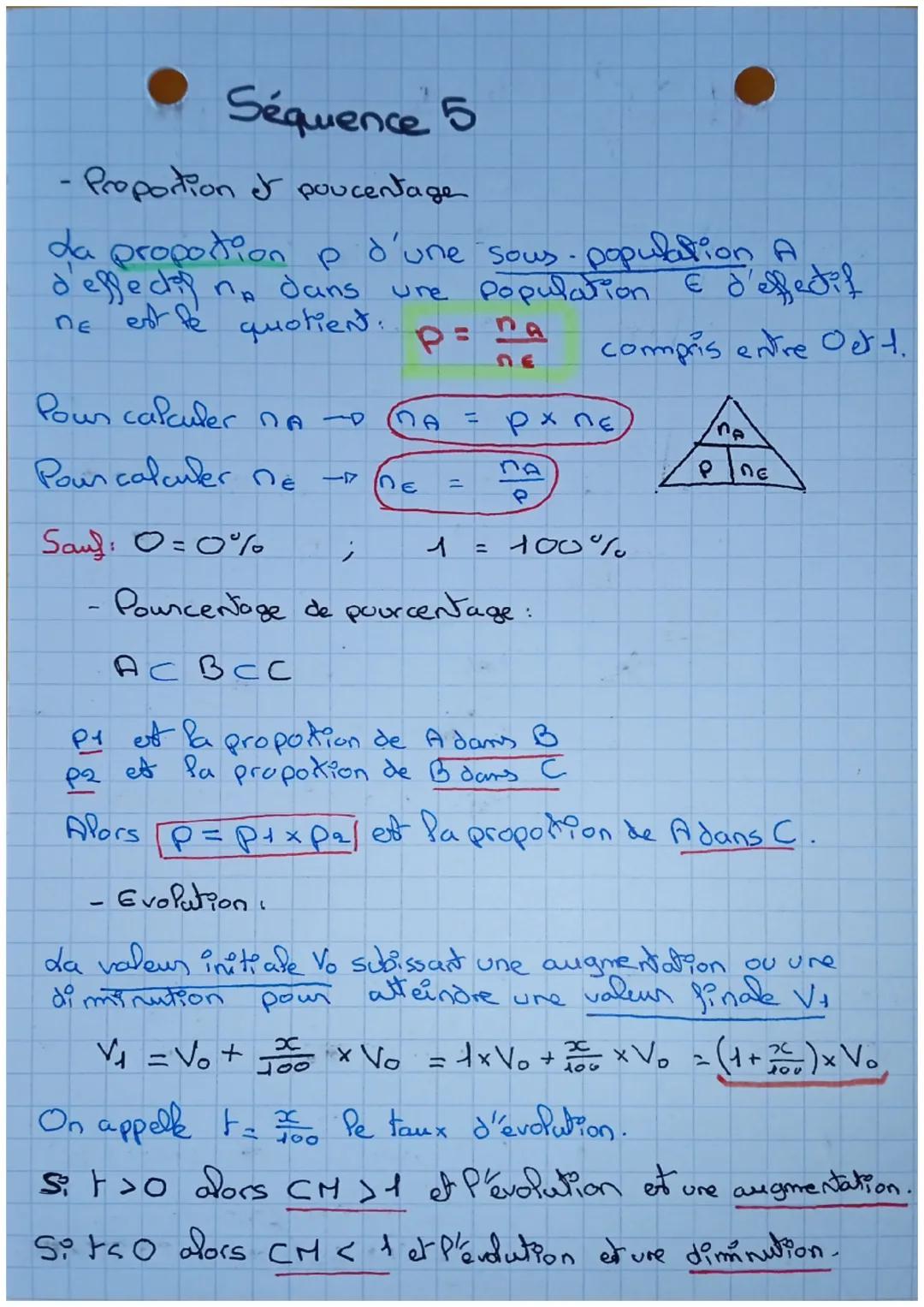 Séquence 5

- Proportion of poucentage

da proportion p d'une sous. population A
d'effed no dans ure population $\epsilon$ d'effectif
ΠΕ
est