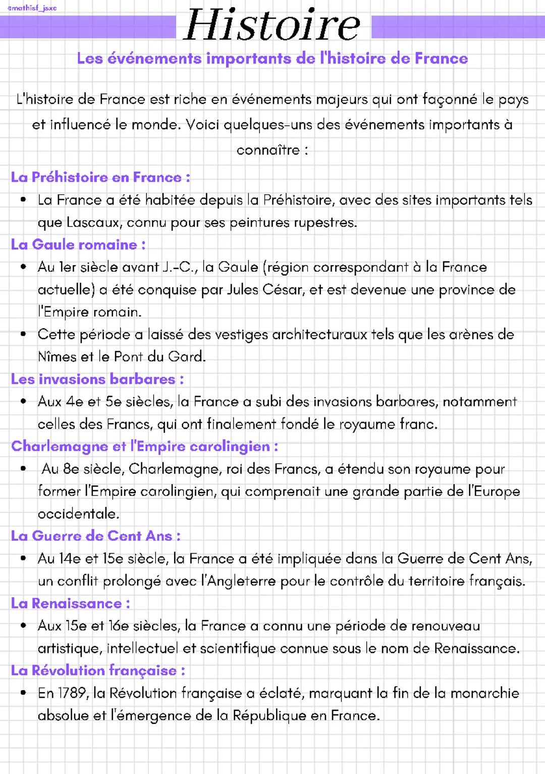 Les événements importants de l'histoire de France