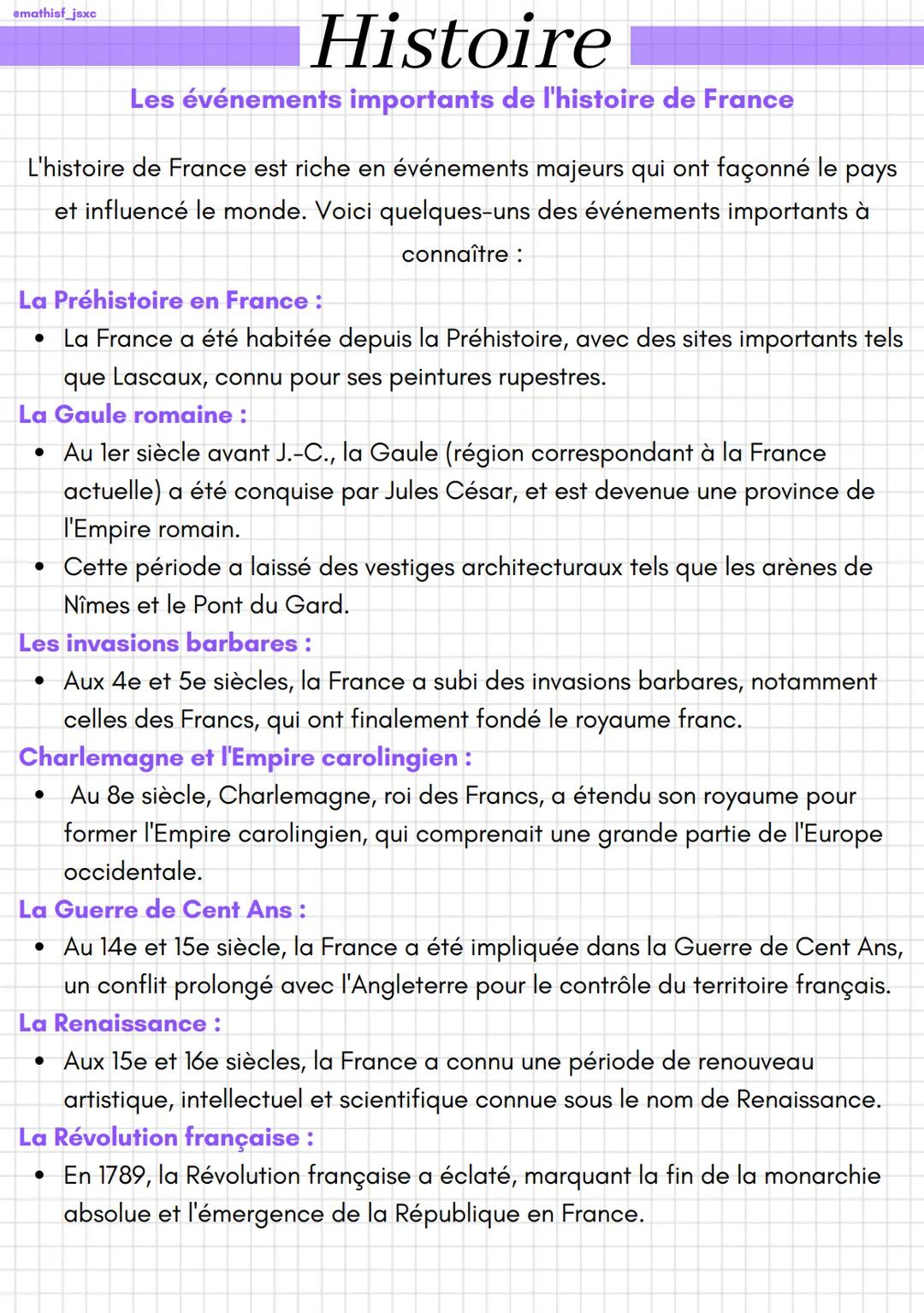 emathisf_jsxc
L'histoire de France est riche en événements majeurs qui ont façonné le pays
et influencé le monde. Voici quelques-uns des évé