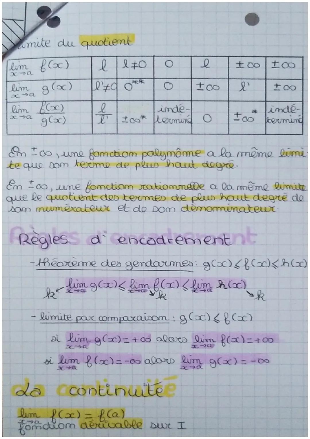 # Limites et
/////// continuité
# Notions de limites (4 cas)
lim $f(x) = ±\infty$
x10∞
8
lim $f(x) = k$
X100
des x somt aussi grands des x v