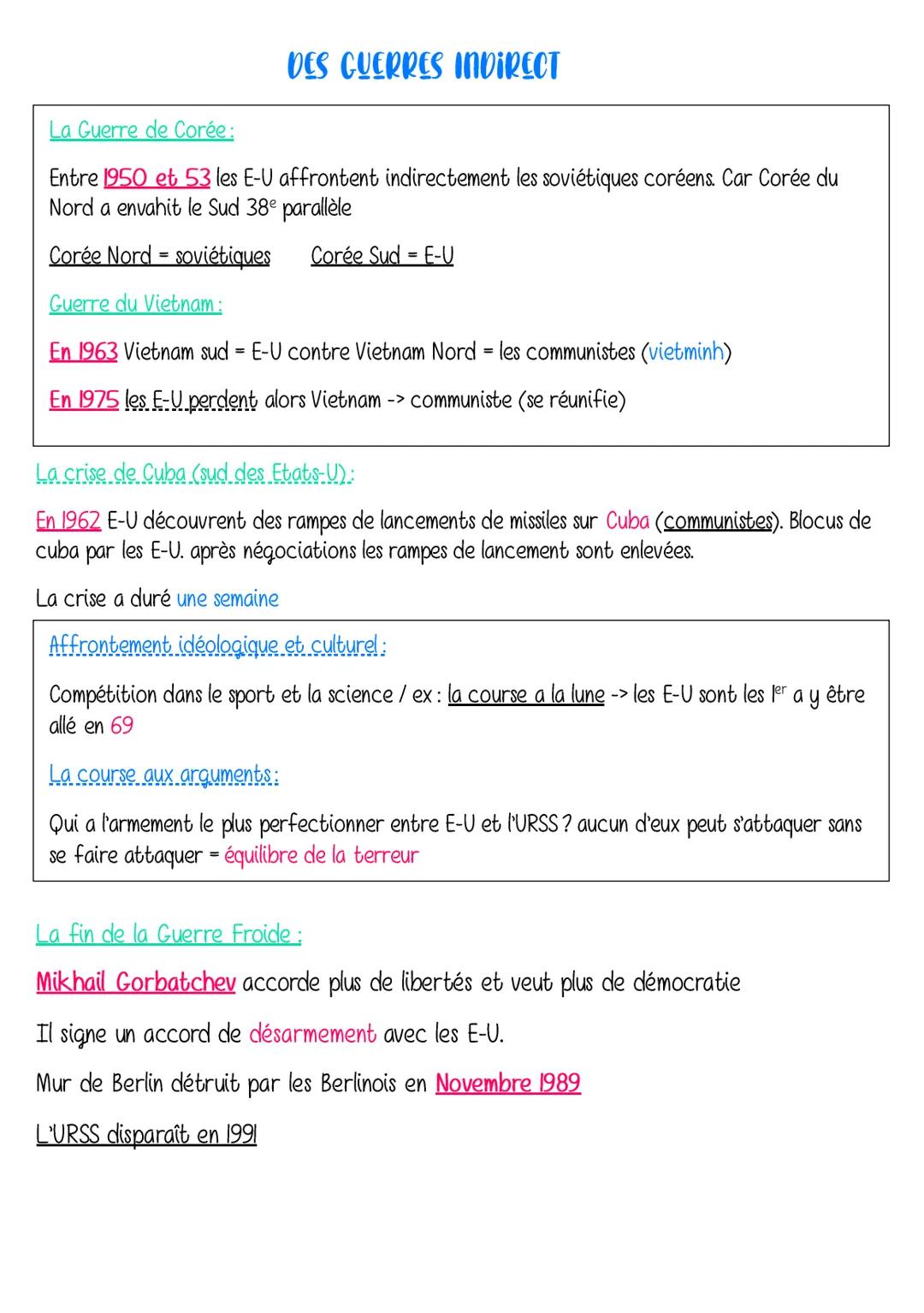# LA GUERRE FROIDE

Le plan Marshal:
E-U (président Harry Truman) propose une aide financière -> Pays de l'Ouest acceptent
URSS prend le con