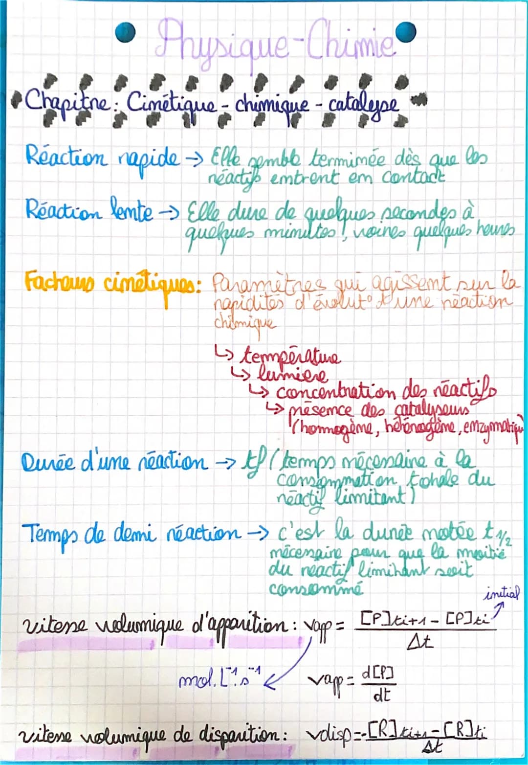 Physique-Chimie
•Chapitne: Cimetique - chimique - catalyse
Reaction rapide → Elle semble terminée dès que les
em
Reaction lente -> Elle dure