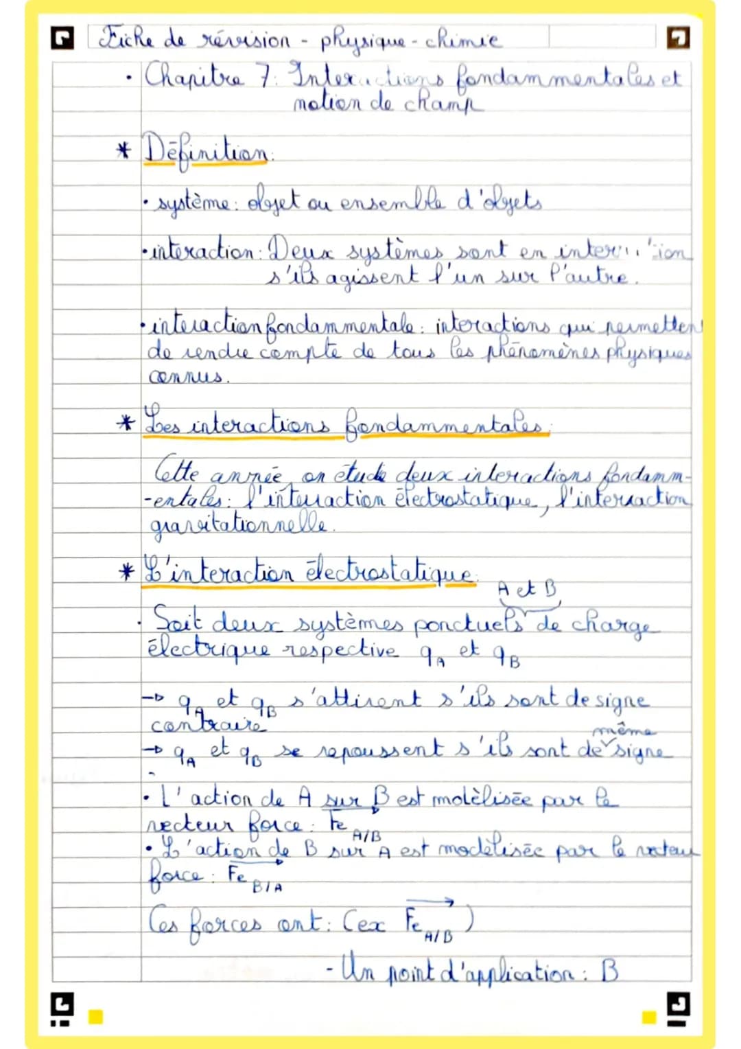 Les interactions fondamentales et notion de champ- 1 er spé physique 