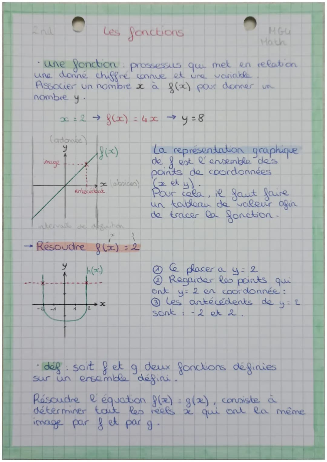 Les fonctions
•une fonction prossessus qui met en relation
une donne chiffre connue et une variable.
Associer un nombre x à f(x) pour donner
