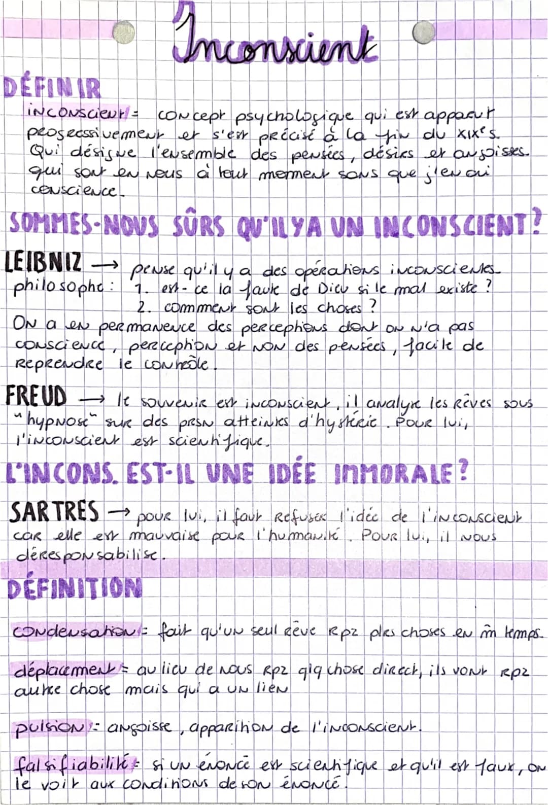 Inconscient
INCONSCIENT =
CONcept psychologique qui est apparut
proseessivement er s'est précisé à la fin du XIX's.
Qui désigue l'ensemble d