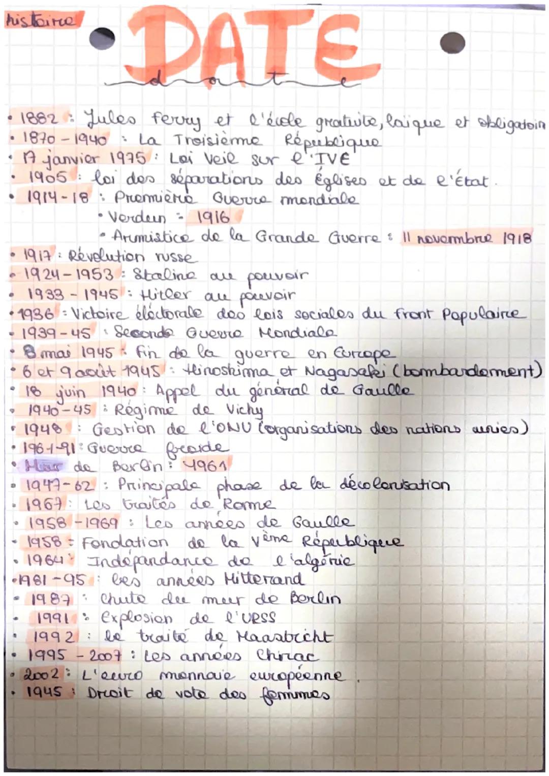# histoire

DATE

*   1882: Jules ferry et l'évole gratuite, laique et obligatoin

*   1870-1940 La Troisième République

*   A janvier 1975