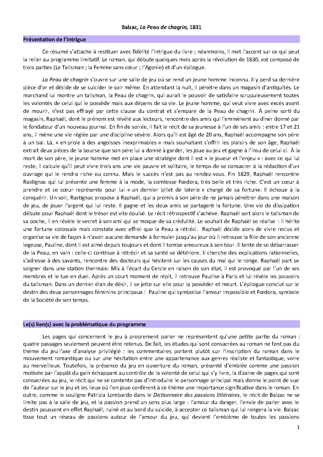 La Peau de chagrin : résumé détaillé par chapitre PDF et analyse des personnages
