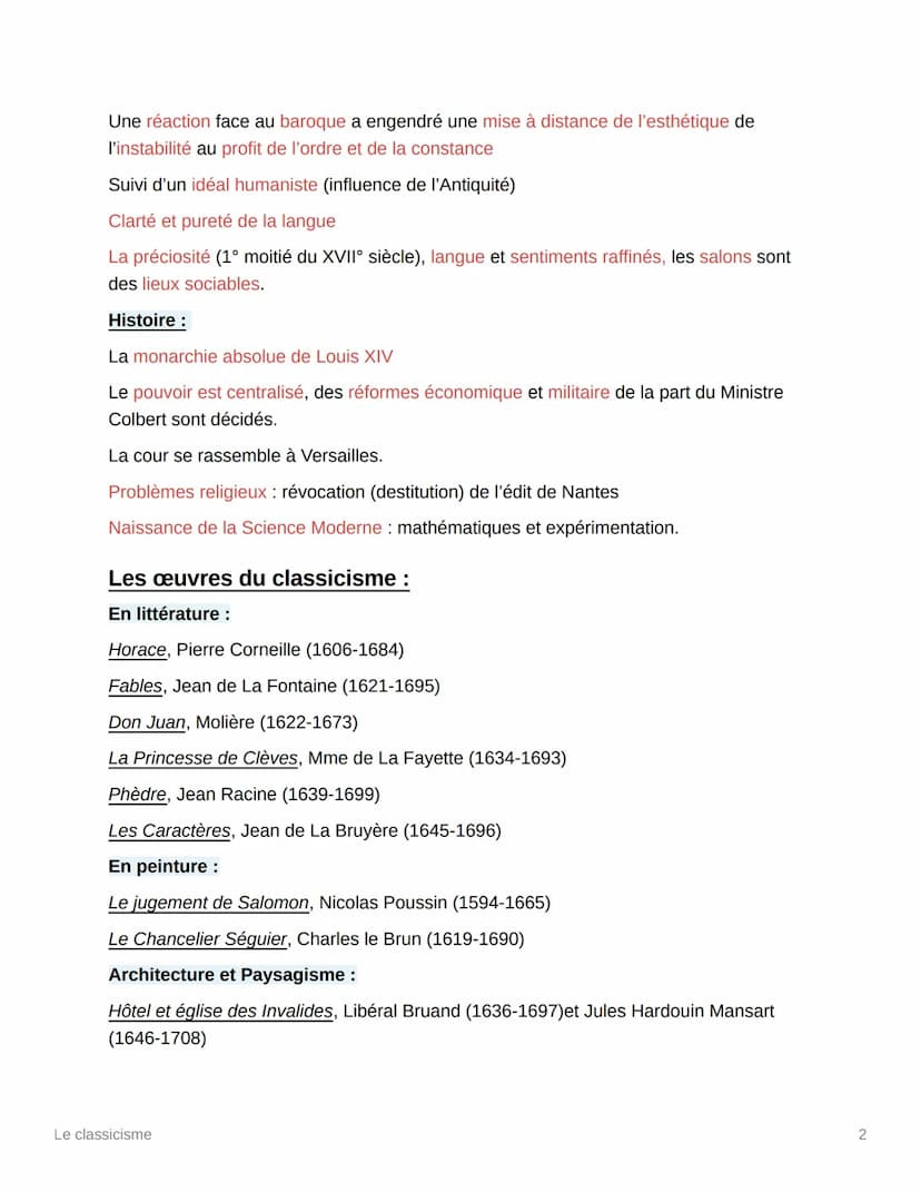 Le classicisme
Seconde moitié du XVII° siècle
Thèmes :
Le classicisme est un thème à modèle héroïque, à réflexion politique (tyrannie, flatt