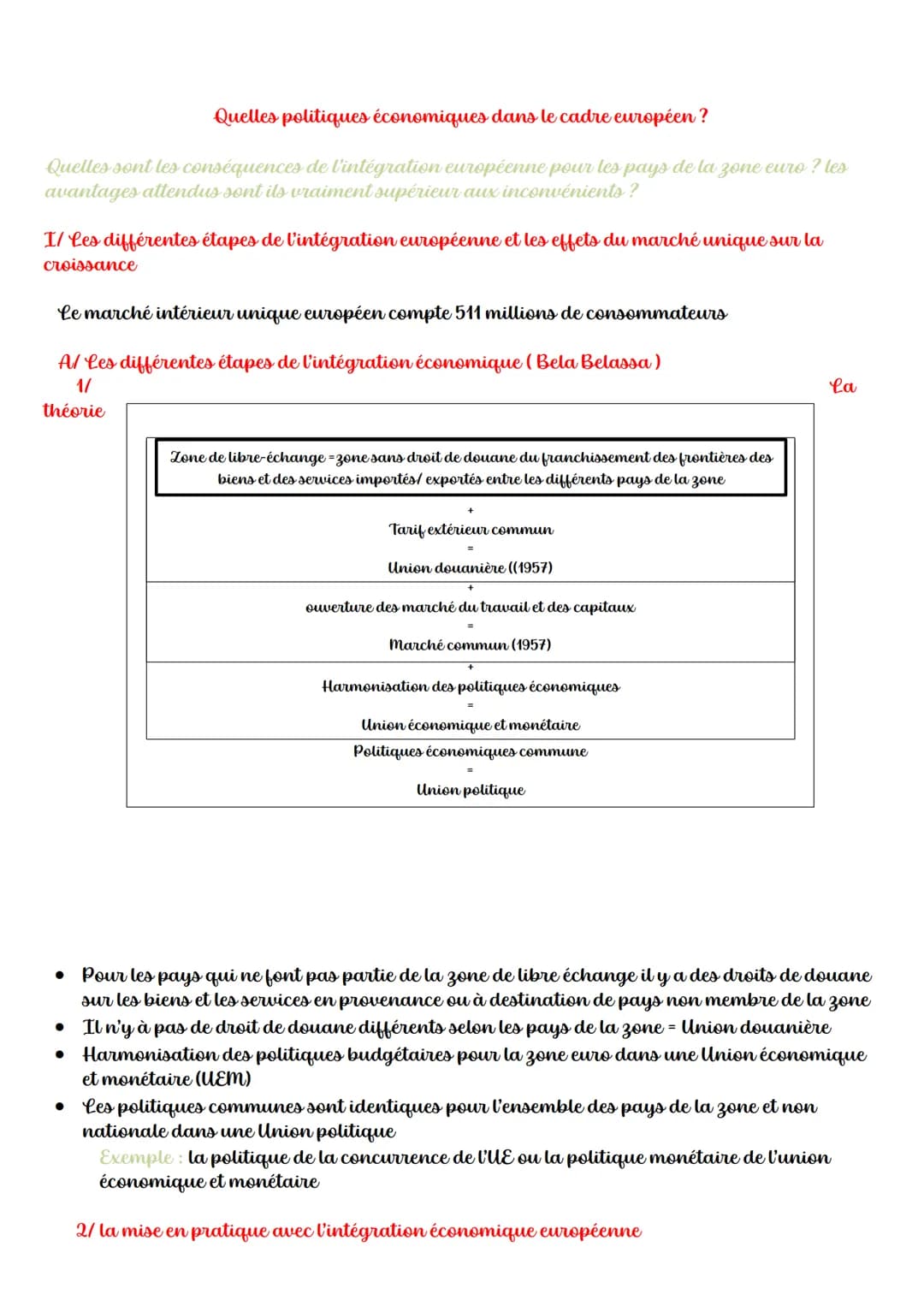 Chapitre 9: Quelles politiques
économiques dans le cadres européen?
Définitions :
Intégration économique : développement des interdépendance