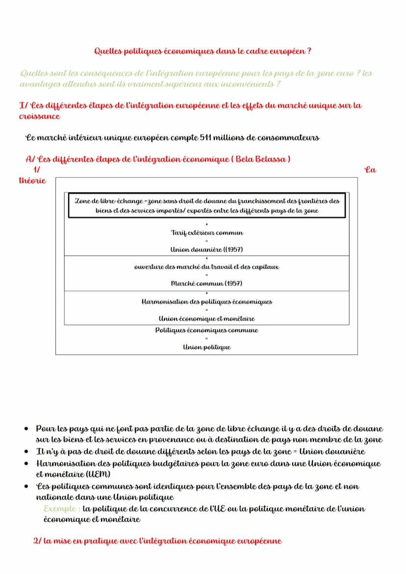 Chapitre 9: Quelles politiques
économiques dans le cadres européen?
Définitions :
Intégration économique : développement des interdépendance