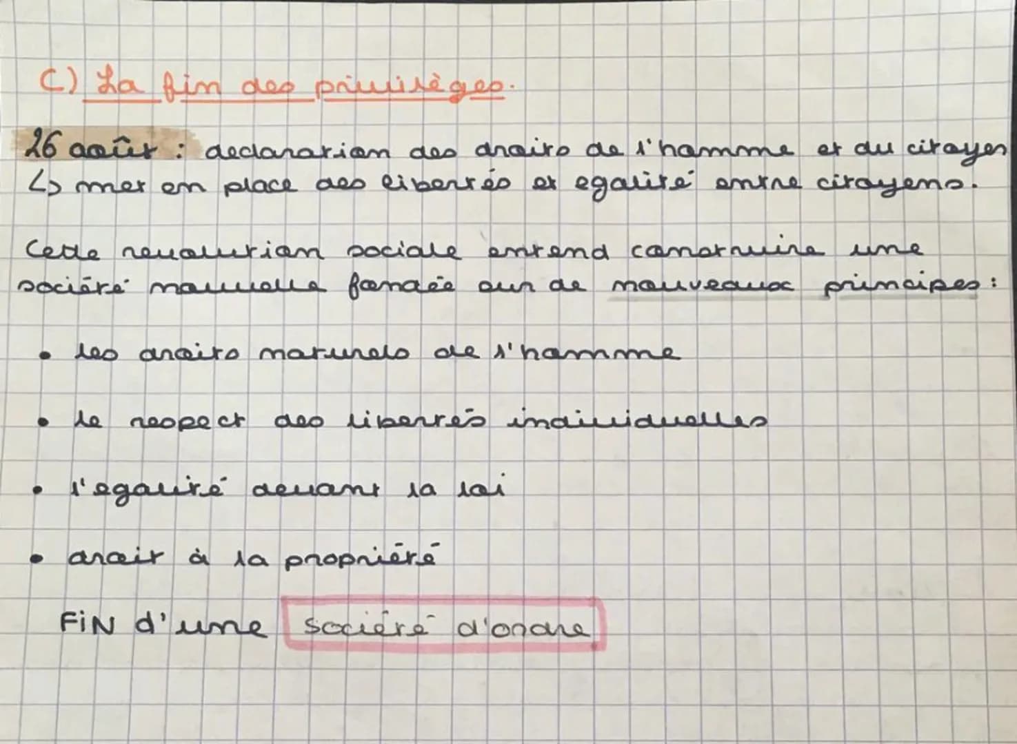 مووعدنيتهم معه C) da aim
26 août : declaration des droits de l'homme et du citoyes
45 mer en place des libertés et egalité entre citoyens.
C