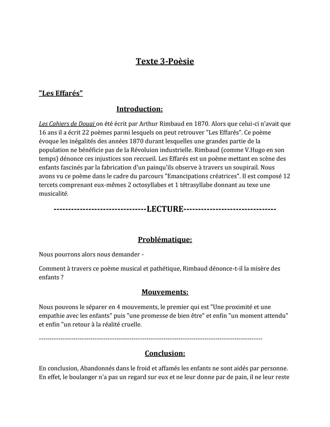 Texte 3-Poèsie

"Les Effarés"

Introduction:

Les Cahiers de Douai on été écrit par Arthur Rimbaud en 1870. Alors que celui-ci n'avait que
1
