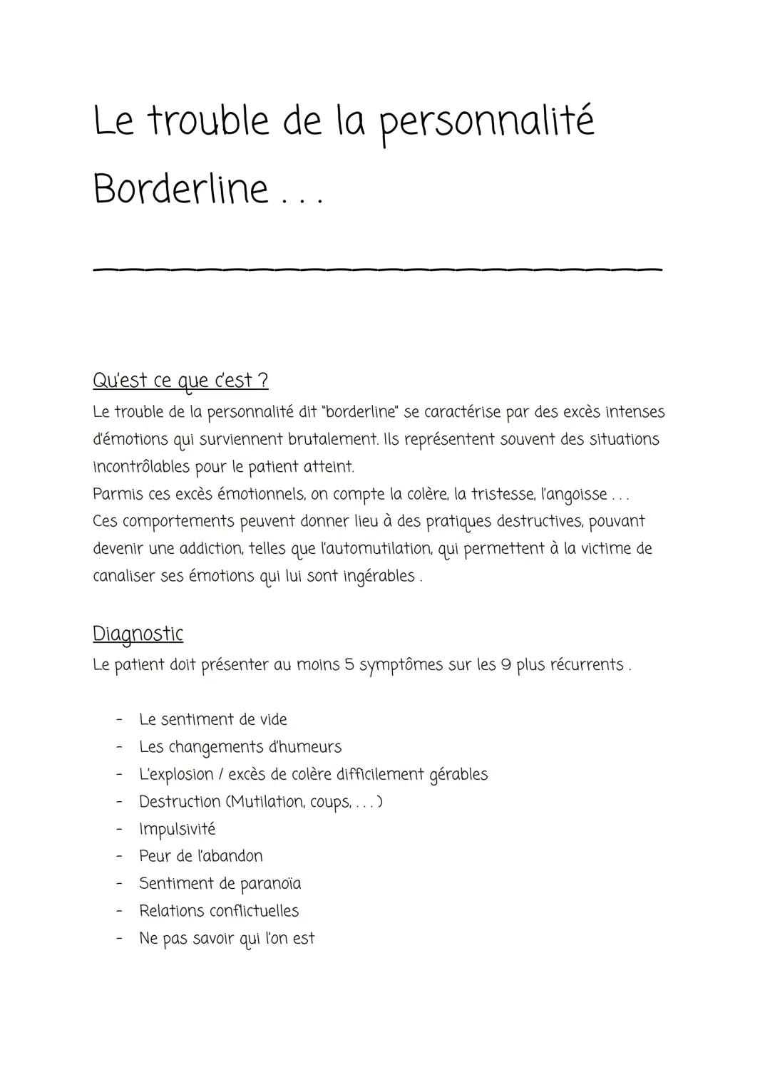 Le trouble de la personnalité
Borderline ...
Qu'est ce que c'est ?
Le trouble de la personnalité dit "borderline" se caractérise par des exc
