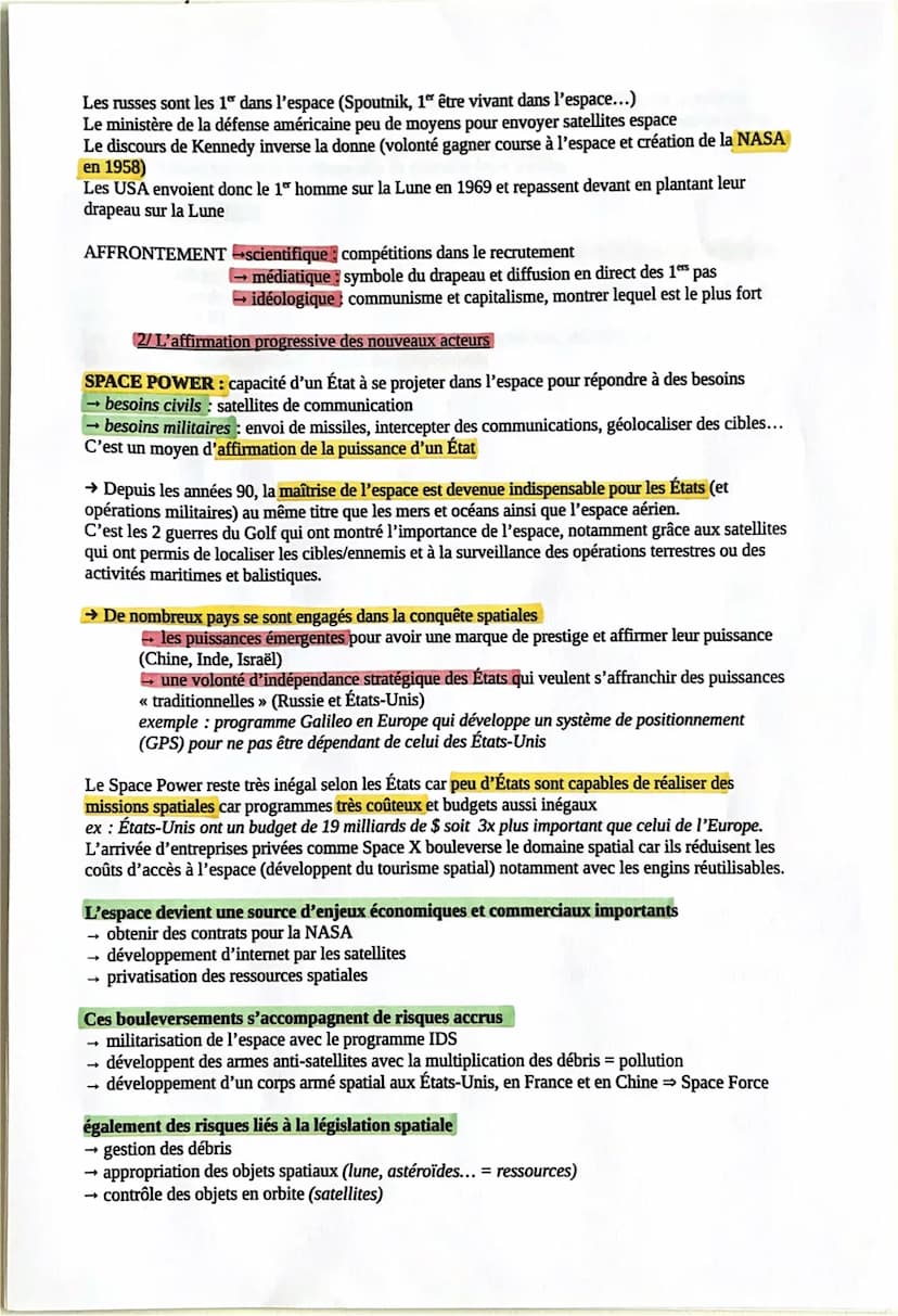 AXE 1: CONQUÊTES, AFFIRMATION DE PUISSANCE ET RIVALITÉ
INTRODUCTION
Depuis la fin de la 2nd GM, l'espace et les océans sont des enjeux de pu