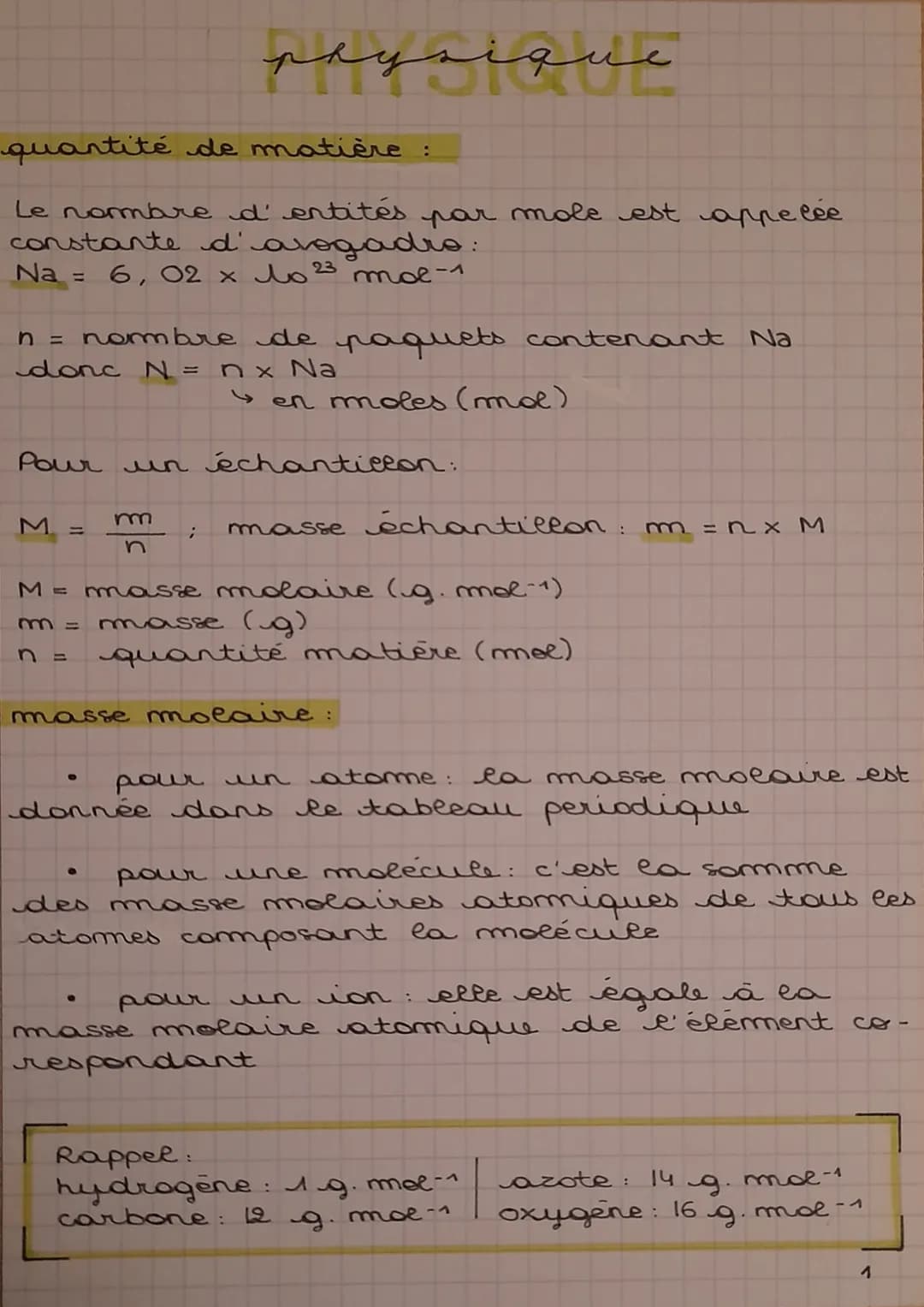 
<p>La quantité de matière est définie comme le nombre d'entités par mole, appelée constante d'Avogadro. Cette constante est représentée par