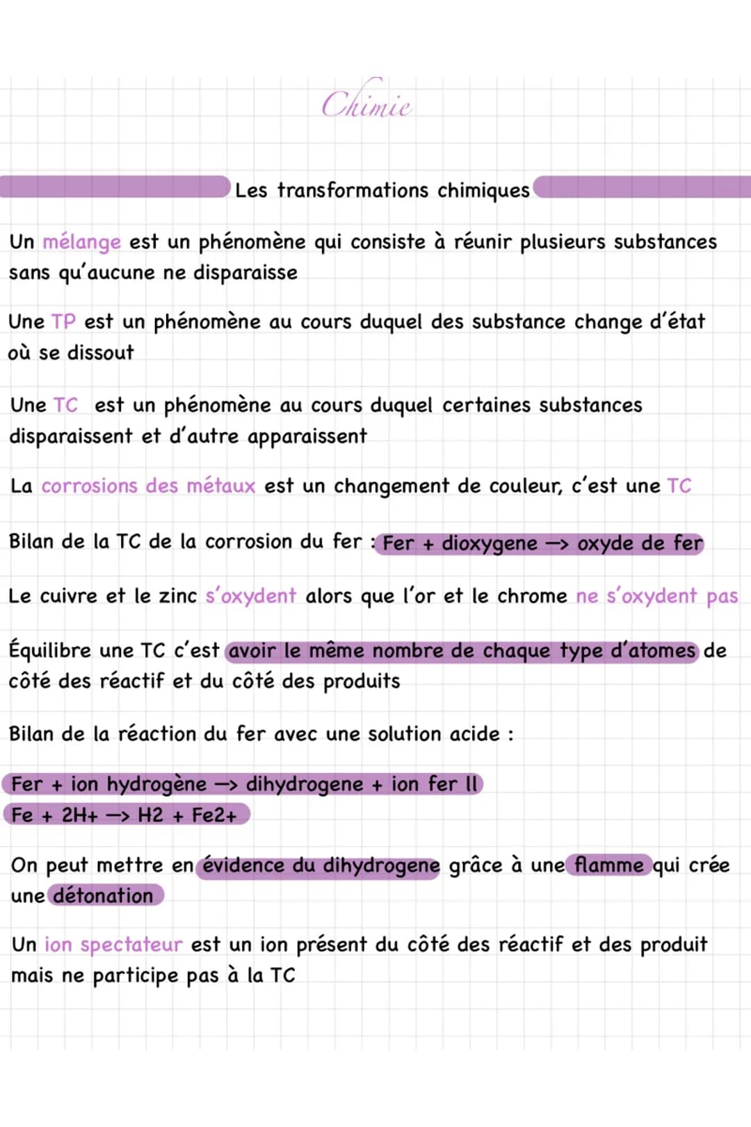 Chimie
Les transformations chimiques
Un mélange est un phénomène qui consiste à réunir plusieurs substances
sans qu'aucune ne disparaisse
Un