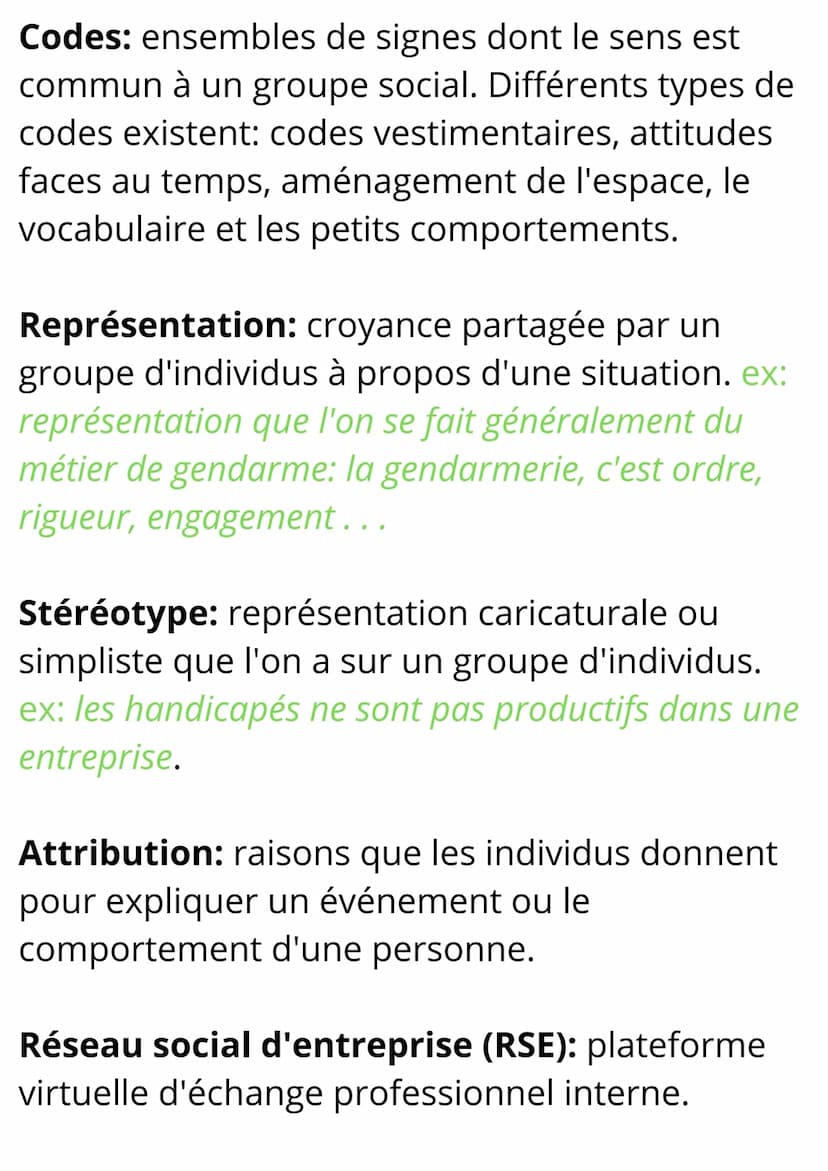 Sciences de Gestion et du
Numérique
Notions et Formules Les interactions au sein de
l'organisation
Notions
Culture: ensemble de croyances, d